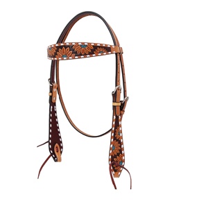 Cheval en cuir de vachette Buck cousu Western Leather Headstall Western Bride avec exportateurs indiens sculptés à la main au meilleur prix - Product Image 1