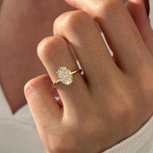 2 Carat Oval E VVS2 Lab Grown Diamond <b>Thin</b> Minimal Engagement <b>Ring</b> , Dainty 1.3MM Minimalist Proposal <b>Ring</b> , IGI Certified - Product Image 5