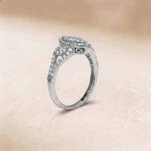 Anillo de compromiso y boda de oro blanco de 9K con diamante de laboratorio de 0.59CT, corte marquesa y racimo, pavé de brillantes redondos, para mujer, joya personalizada - Product Image 4