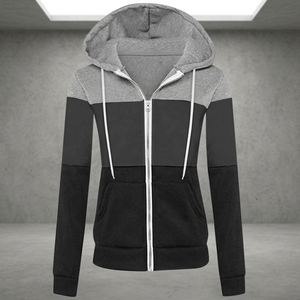 Sweat-shirt à capuche zippé pour femme, color-block, manches longues, en tricot polyester-coton, pour l'automne, fabricant OEM ODM - Product Image 2