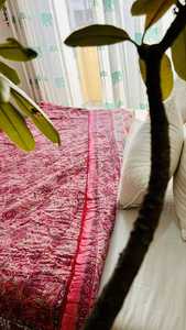 Couvre-lit en coton 100% à motif floral rouge, design Jaipuri Razai, fait main, écologique, taille King, couvre-lit, édredon - Product Image 3