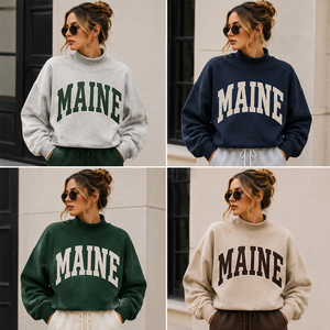 เสื้อสเวตเชิ้ตคอกลมแบบมีฮู้ดพิมพ์ลายตามสั่ง OEM ทรงหลวม สไตล์วินเทจ แนววิทยาลัยเมน สำหรับฤดูหนาว เหมาะสำหรับผู้หญิง - Product Image 3