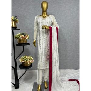 BORDADO GRORGETTE DE MODA TRABAJO FONDO SUPERIOR CON DUPATTA BLANCO - Product Image 5