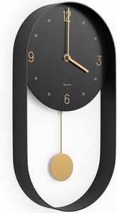 Minimalist Round Wall <b>Clock</b> Analog Quartz <b>Pendulum</b> Design Gray Metal Face for Living Room - Product Image 2