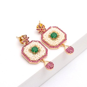 Handmade Pearl Ruby Emerald Necklace Set 22K Gold Plated Brass Traditional Bridal Jewelry for Women Wholesale Price - Product Image 2
