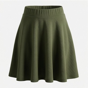 Jupe courte plissée vert olive pour femme, taille élastique, couleur unie, décontractée, toutes saisons - Product Image 1