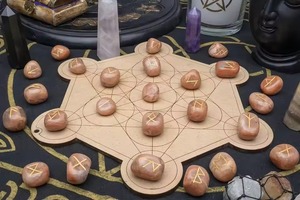 Rose Quartz Rune Stones Carved Irregular Shape Reiki Healing <b>Crystal</b> <b>Set</b> 25 Pieces Futhark Engraved Natural Stone - Product Image 3