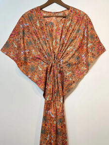 Nuevo Kaftán con Estampado Animal, Cuello en V, Cordón Ajustable, Estilo Flare, de Algodón Suave Indio, con Encaje, Largo, para Playa o Dama de Honor - Product Image 4