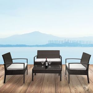 Set Divano da Giardino in Rattan con 2 Poltrone e Divanetto, Tavolino da Caffè in Vetro Temperato per Esterni XH - Product Image 3