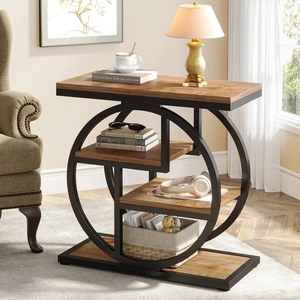Luxury Gold <b>Side</b> <b>Table</b> <b>White</b> Faux <b>Marble</b> Top Multi Tier Storage Shelf Modern Geometric Circular Accent End <b>Table</b> Nightstand - Product Image 3