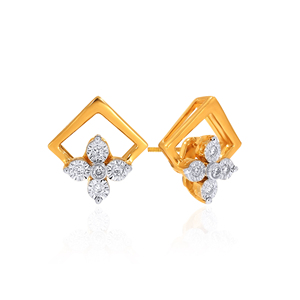 18K Yellow Gold <b>Square</b> <b>Frame</b> Stud Earrings Round Cut Lab Grown Diamond Fine Jewelry for Women - Product Image 3