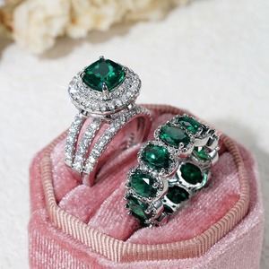 CAOSHI 2PC/Set Full Cubic Zirconia Engagement <b>Ring</b> Diamond Imitated Rhodium Plated 3A CZ <b>Iced</b> Out Bridal Wedding <b>Rings</b> for Woman - Product Image 1