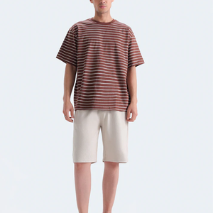 Camiseta Casual para Hombre, Cuello Redondo, Manga Corta, Estampado de Rayas, Mezcla de Poliéster/Algodón, Impresión Serigráfica, Ecológica - Product Image 1