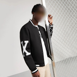Black Color Outer Wear Lightweight <b>Men</b> Loose Fit Digital Print Going Out <b>Long</b> Sleeve Baseball College Baseball Varsity <b>Jackets</b> - Product Image 1