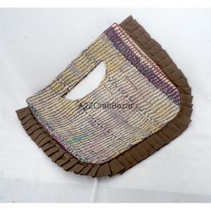 <b>Boho</b> Style 100% Cotton Kantha <b>Bag</b> With Ruffle Style Cut Borders With Comfortable Handle Medium Size For Daily Use - Product Image 5