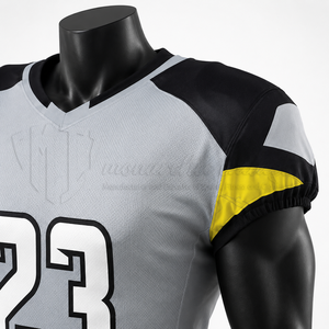 Ensemble d'uniformes de football américain personnalisés, gris, noir, jaune, maillot, pantalon rembourré, vêtements de sport d'équipe, OEM ODM, écologiques, séchage rapide - Product Image 6