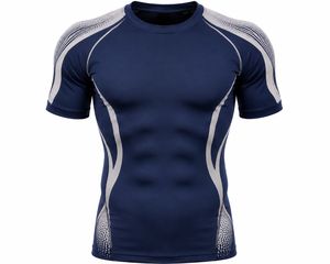 Camiseta Deportiva de Compresión de Manga Corta Azul Marino para Hombre, de Secado Rápido, Corte Ajustado, Cuello Redondo, Tejido de Punto, Color Sólido, 180g, Transpirable - Product Image 1