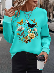 Sweat-shirt décontracté surdimensionné à col rond pour femme, doux, hiver, avec imprimé personnage de dessin animé, chapeau de cowboy à sequins et épaules tombantes – Spécial Saint-Valentin - Product Image 6