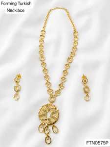 Brass 18K Gold Plated Women's Turkish Long Haram Necklace <b>Set</b> Bridal Traditional Wedding Engagement Anniversary Party Trendy - Product Image 2