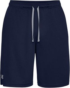 Shorts décontractés pour hommes en polyester tricoté, couleur bleu marine unie, taille mi-haute, respirants, avec taille élastique, style Bermuda - Product Image 3