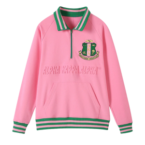 Sudadera AKA con Cierre de Cremallera, Unisex, Rosa y Verde, Felpa Premium, Estilo Casual, Ropa Griega, Color Rosa y Verde - Product Image 4
