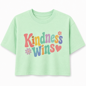 เสื้อครอปท็อปผู้หญิง แขนสั้น คอกลม ลาย Kindness Wins ผ้าฝ้ายแท้ 100% ระบายอากาศได้ดี สวมใส่สบายๆ สำหรับฤดูใบไม้ผลิและฤดูร้อน น้ำหนัก 180 กรัม - Product Image 1
