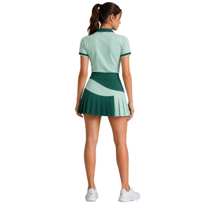 Ensemble polo et jupe plissée vert menthe et vert foncé pour femme, vêtements de sport personnalisés, respirants et anti-humidité - Product Image 2