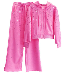 Conjunto de Chándal con Capucha Personalizado con Estampado de Puntos de Diamantes de Imitación, Pantalones Largos, Corte Holgado, Estilo Casual Urbano, Ropa de Primavera para Mujer - Product Image 2