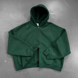 Sudadera con Capucha Personalizada, 100% Algodón, Bordada, Lisa, Extra Grande, Corta, Estilo Vintage, con Doble Cremallera, Unisex - Product Image 4