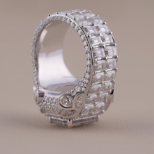 Emerald Cut Moissanite Diamond Icedout Style Engagement <b>Ring</b> 925 Sterling Silver Hip Hop <b>Ring</b> For <b>Man</b> Cluster Halo Handmade <b>Ring</b> - Product Image 3