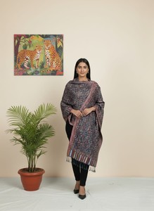 <b>Wool</b> Viscose Floral Feather Shawl Long Ethnic <b>Wrap</b> for Women Winter Solid Color Traditional Style Warming - Product Image 4