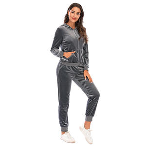 New Trendy Women Autumn Velvet Lightweight <b>Washed</b> 2-Piece Custom Logo Front Velour Zipper Jogger Tracksuit <b>Set</b> - Product Image 2