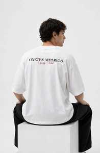 T-shirt en coton blanc pour homme ONETEN APPARELS, coupe classique, manches courtes, col rond, logo sur le devant, respirant, écologique, haut décontracté - Product Image 6