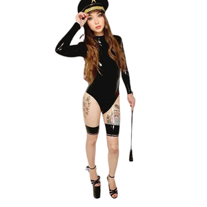 Mono de manga larga negro para mujer, cintura alta, cuello redondo, cremallera frontal, ajuste ceñido, ropa de club, material de spandex y nailon - Product Image 1