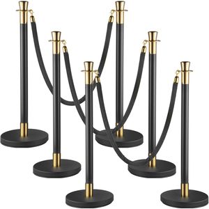 Set di montanti per il controllo della folla in 6 pezzi 5 Ft/1.5 m barriera in velluto nero facile montaggio, robusta Base in metallo - Product Image 1