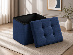 Otomana de Almacenamiento de Tela Azul Medianoche con Tapa Acolchada para Sala de Estar, Muebles para el Hogar - Product Image 4