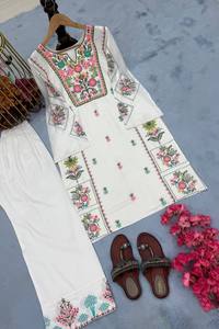 TOP SHARARA DUPATTA HEAVY CHINON <b>SILK</b> 5MM SEQUENCE EMBROIDERY WORK <b>KURTA</b>/KURTI MODERN ALL SEASONS REGULAR FIT NATURAL PARTY - Product Image 6