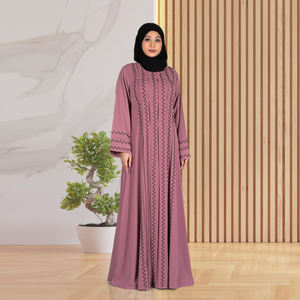 Abaya en tissu Nida avec panneaux brodés en zigzag, manches longues, longueur au sol, vêtements islamiques pour femmes, mode du Moyen-Orient - Product Image 1