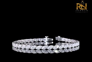 Marquise Cut Lab Grown Diamond Tennis Bracelet Leaf Shape Eternity Link Bracelet 9K 14K 18K <b>Solid</b> <b>Gold</b> Fine Jewelry - Product Image 3