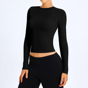 Camiseta Esencial Ajustada de Manga Larga para Mujer 2026, en Colores Marfil, Azul, Rosa y Marrón, Corte Slim, Elástica, Informal, para Gimnasio, Yoga, Verano, Capa Base HD - Product Image 3
