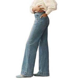 Jean plissé pour femme coupe super ample et fuselée, taille mi-haute, respirant, délavage vintage, noir, style décontracté, en denim - Product Image 3