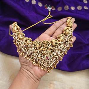 Lakshmi Gold Plated <b>Pearl</b> Bridal Necklace and Earring <b>Set</b> - Product Image 3