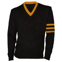 Pull en tricot noir à col rond pour homme Iota avec bordure dorée, manches unies, style preppy, coupe classique, 100% coton, vêtements d'hiver