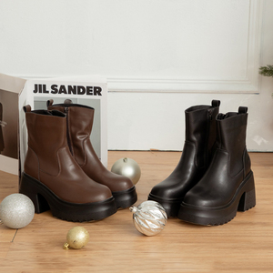 Bottes à plateforme en cuir véritable marron pour femme Ann'S, avec fermeture éclair, talon épais et doublure rembourrée, mode hiver, vente en gros - Product Image 2