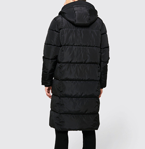 Men's <b>Long</b> Hooded Puffer Jacket Windproof Casual Winter <b>Coat</b> Black Polyester Shell Zipper Closure Thick Solid Front Logo - Product Image 2