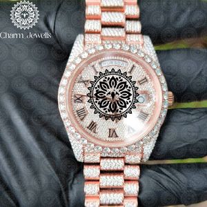 Montre de luxe pour femme Charm_Jewells, ronde, 38 mm, bracelet en acier inoxydable, cadran analogique à quartz, incrustée de cristaux, design tendance - Product Image 5