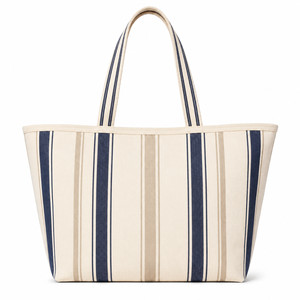 Fashion Striped Canvas Cotton Shoulder Bag <b>Large</b> Tote <b>Handbag</b> with Drawstring Closure for Shopping Outdoor & Daily Life - Product Image 2