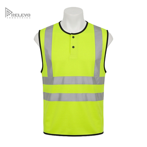 เสื้อกั๊กนิรภัยสำหรับงานอุตสาหกรรม สีเหลืองนีออน ตัดเย็บด้วยแถบสีดำแบบคู่ สะท้อนแสงแนวนอนสองเส้น - Product Image 1