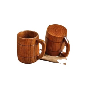 OMKAAR - Jarras de Cerveza de Madera Hechas a Mano con Asa Tallada a Mano, Diseño Europeo de Grado Alimenticio Natural, Capacidad de 301-400 ml, Modelo BR-14, Hecho en Uttar - Product Image 1