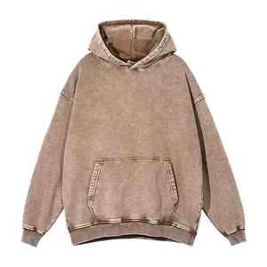 Sweat à capuche délavé pour homme en coton, style rétro délavé, streetwear décontracté, coupe oversize avec poche avant - Product Image 1